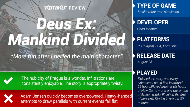 Illustration for article titled Deus Ex: Mankind Divided: The Kotaku Review